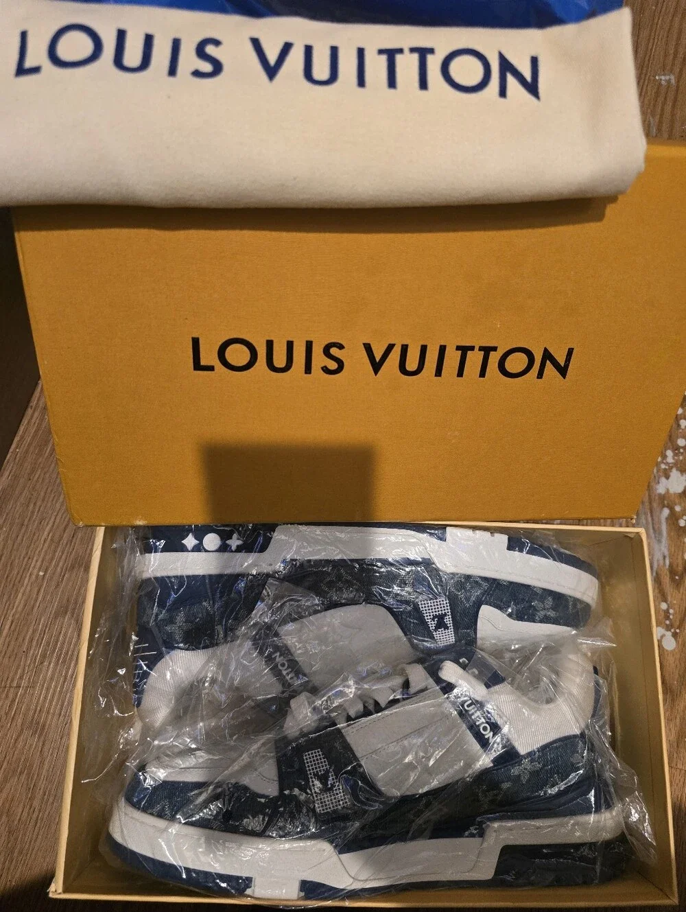 Louis Vuitton LV Trainer Denim Monogram Sneakers White/Navy Men’s